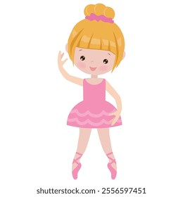 Cute little ballerina girl  vector cartoon flat style illustration