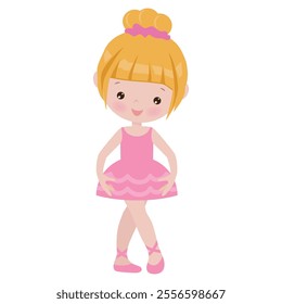 Cute little ballerina girl  vector cartoon flat style illustration