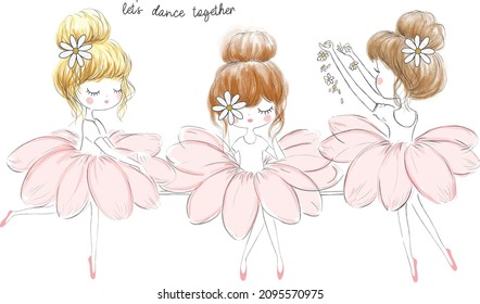 Cute little ballerina girls. Hand drawn vector illustration