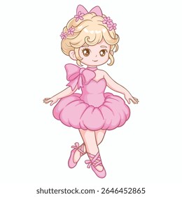Cute little ballerina in pink dress. Vector illustration.