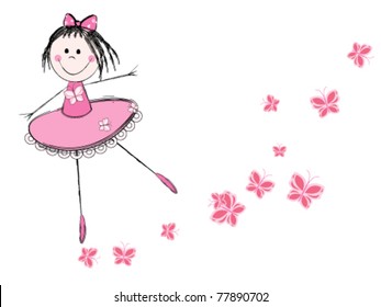 Cute little ballerina in pink dress