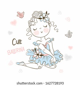 A cute little ballerina in a tutu poses beautifully. Vector.