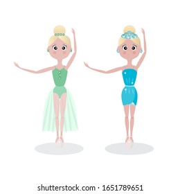 Cute little ballerinas, girls dancing. Love of ballet. Vector illustration, a collection of four characters.