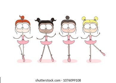 Cute little ballerinas. Vector ballerinas in pink tutu dresses. Vector illustration.