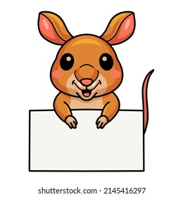 Cute little bandicoot cartoon with blank sign