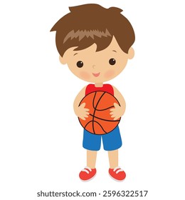 Cute little basketball  boy vector cartoon illustration