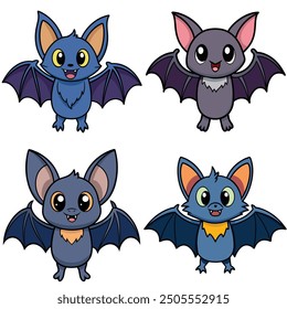 Cute little bat cartoon bundle isolated premium vector illustration design