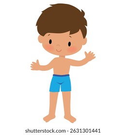 Cute little beach boy vector cartoon illustration