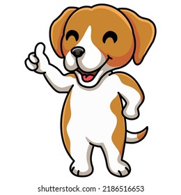 Pequeña caricatura de perro de beagle lindo dando un pulgar hacia arriba