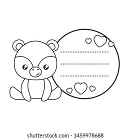 cute little bear baby in card with hearts decoration