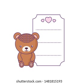 cute little bear baby with card and hearts decoration