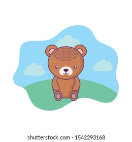 cute little bear baby in landscape vector illustration design