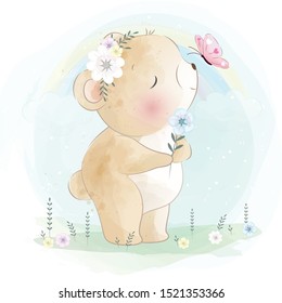 Cute Little Bear With Butterfly