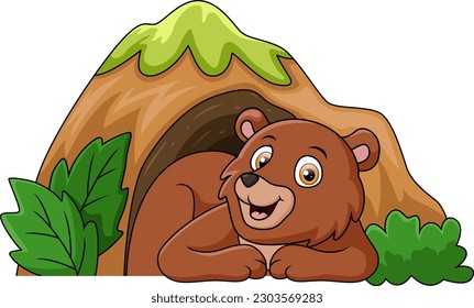 Cute little bear cartoon in the cave