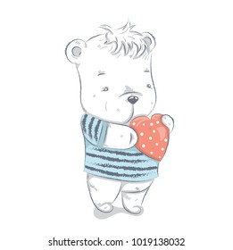 Cute little bear cartoon hand drawn vector illustration. Can be used for baby t-shirt print, fashion print design, children's wear, baby shower celebration, greeting and invitation card.
