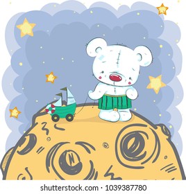 Cute little bear cartoon hand drawn vector illustration. Can be used for baby t-shirts printing, fashion print design, baby clothes, baby shower, holiday greeting and invitations.