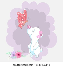 Cute little bear cartoon hand drawn vector illustration. Can be used for print t shirts baby, design print fashion socks kids, congratulations celebrations baby shower cards and invitations.