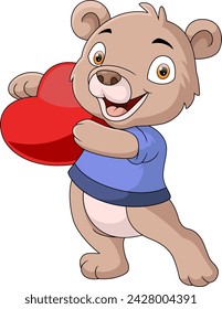 Cute little bear cartoon holding red heart