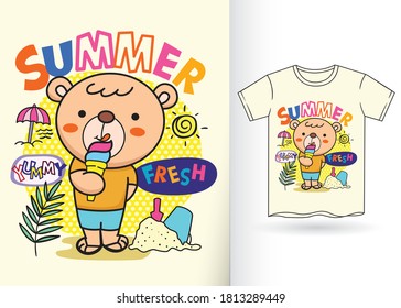 Cute little bear cartoon illustration for t shirt