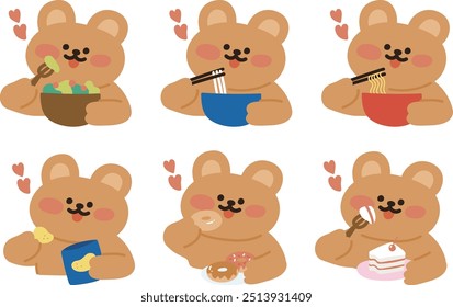 cute little bear character eating