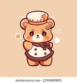 A cute little bear character with a hat on and a apron