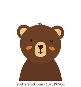 Cute little bear - character illustration in flat style. Children hand drawn design element for card, poster, invitation, sticker, t-shirt design, nursery print, pattern, room decor, clothes. 