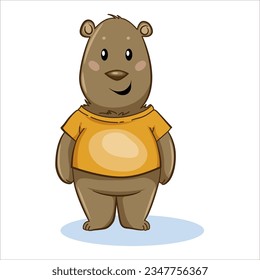cute little bear character mascot bear in t-shirt