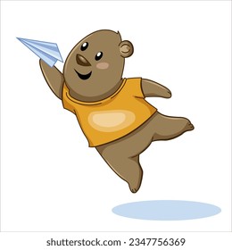 cute little bear character mascot bear in t-shirt