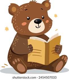 Lindo pequeño oso personaje leyendo un libro Vector obra de arte