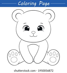 Cute little bear coloring page. Vector illustration