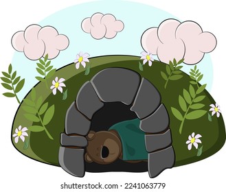 Cute little bear decided to sleep in his lair