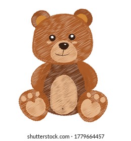 
The cute little bear was drained with crayons.