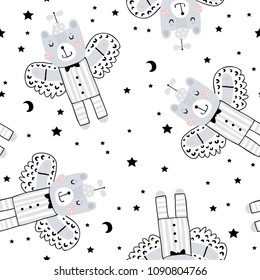 Cute little bear dreams of flying. Can be used for baby t-shirt print, fashion print design, kids wear, baby shower celebration greeting and invitation card. Boy.