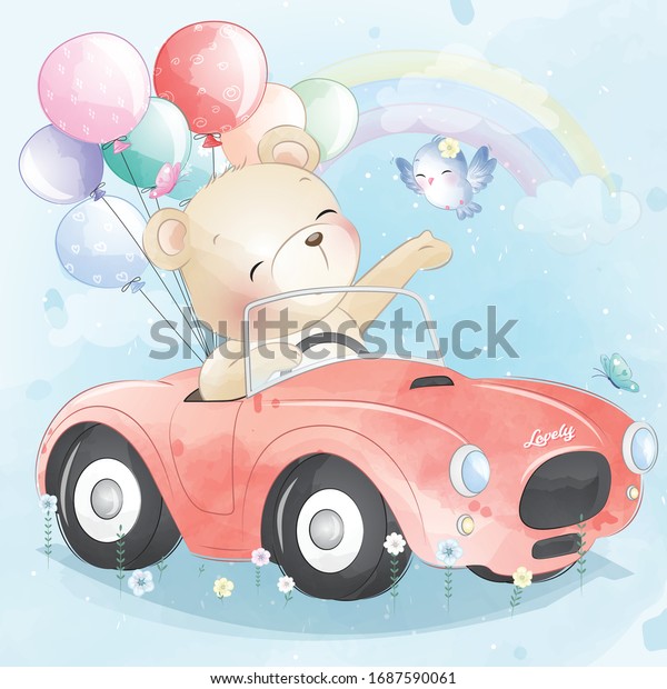 Cute little bear driving a\
car
