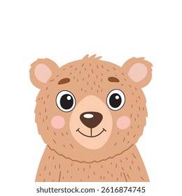 Cute Little Bear Face in Flat Style. Hand Drawn Vector Art. 