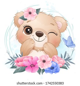 Cute little bear with floral