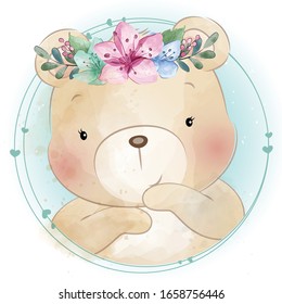 Cute little bear with floral portrait