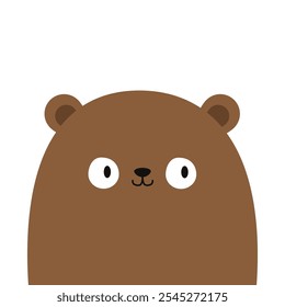 Netter kleiner Bär. Lustiges Kopfgesicht. Braunes Grizzlysymbol. Kawaii Cartoon-Charakter. Valentinstag. Grußkarte, Sticker-Druckvorlage. Kinderstil. Weißer Hintergrund. Einzeln. Flaches Design. Vektorgrafik