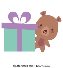 cute and little bear with giftbox