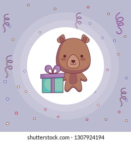 cute and little bear with giftbox