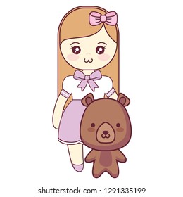 cute and little bear with girl