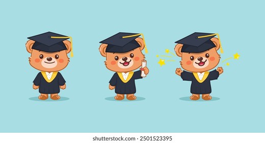 Cute little bear in graduation cap with diploma. illustration vector premium.