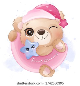 Cute little bear hanging a moon
