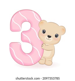 Cute Little Bear, Happy Birthday 3 years old