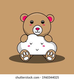 Cute little bear holding cloud.