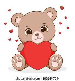 Cute Little Bear Holding Heart