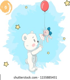 Cute little bear holding rabbit cartoon hand drawn vector illustration. Can be used for print t shirts baby, design print fashion socks kids, congratulations celebrations baby shower cards and invitat