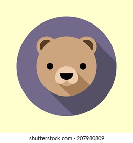 Cute little bear icon. Flat long shadow design. Animal icons series.