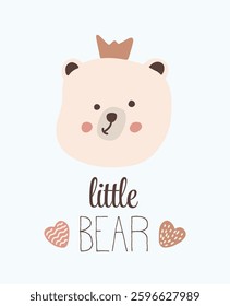 Cute little bear illustration with hearts for baby nursery and kids decor vector illustration