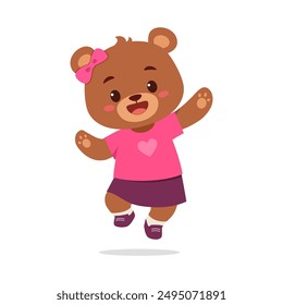 cute little bear jumping and feeling happy